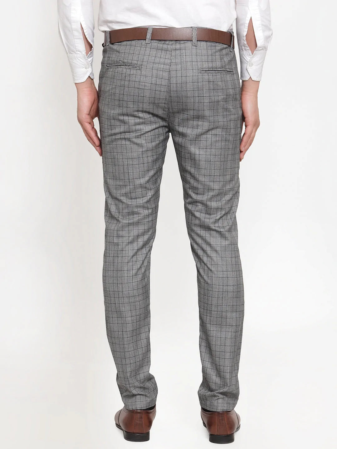 Jainish Men's Grey Checked Formal Trousers ( GP 254Light-Grey )