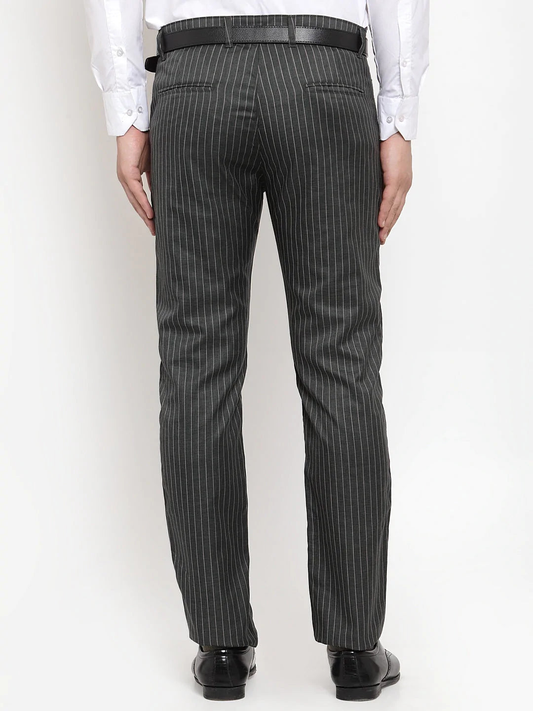 Jainish Men's Green Cotton Striped Formal Trousers ( FGP 255Olive )