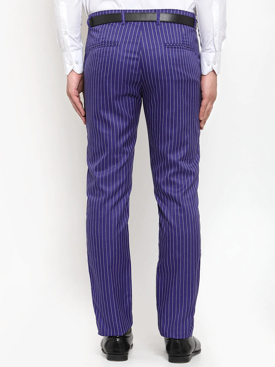 Jainish Men's Blue Cotton Striped Formal Trousers ( FGP 255Royal-Blue )