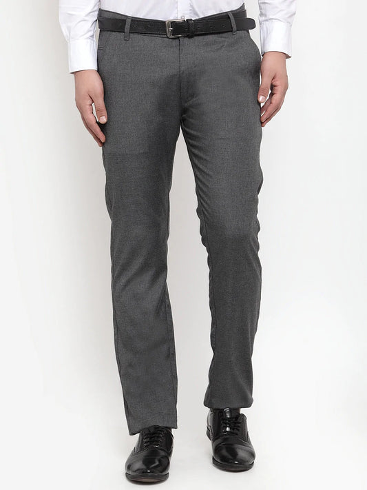 Jainish Men's Black Cotton Solid Formal Trousers ( FGP 256Charcoal )