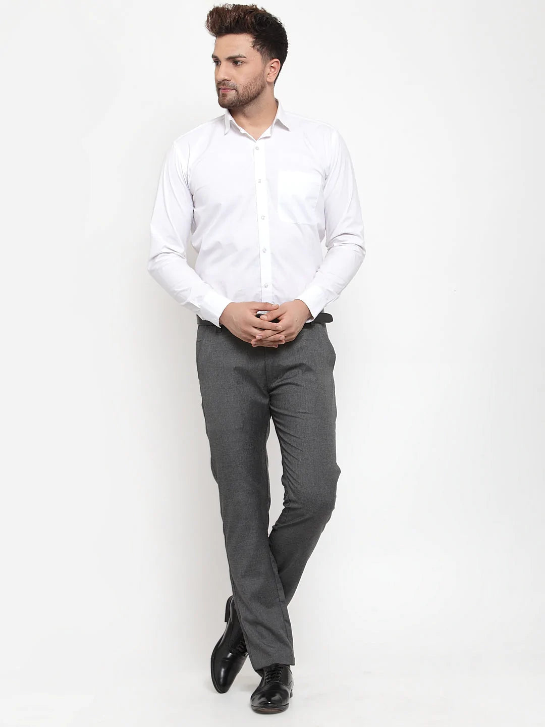 Jainish Men's Black Cotton Solid Formal Trousers ( FGP 256Charcoal )
