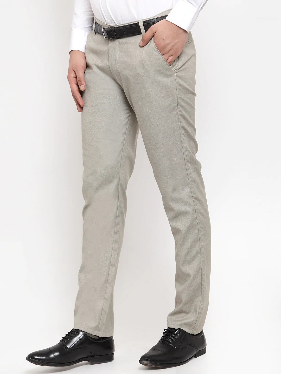 Jainish Men's Grey Cotton Solid Formal Trousers ( FGP 256Light-Grey )