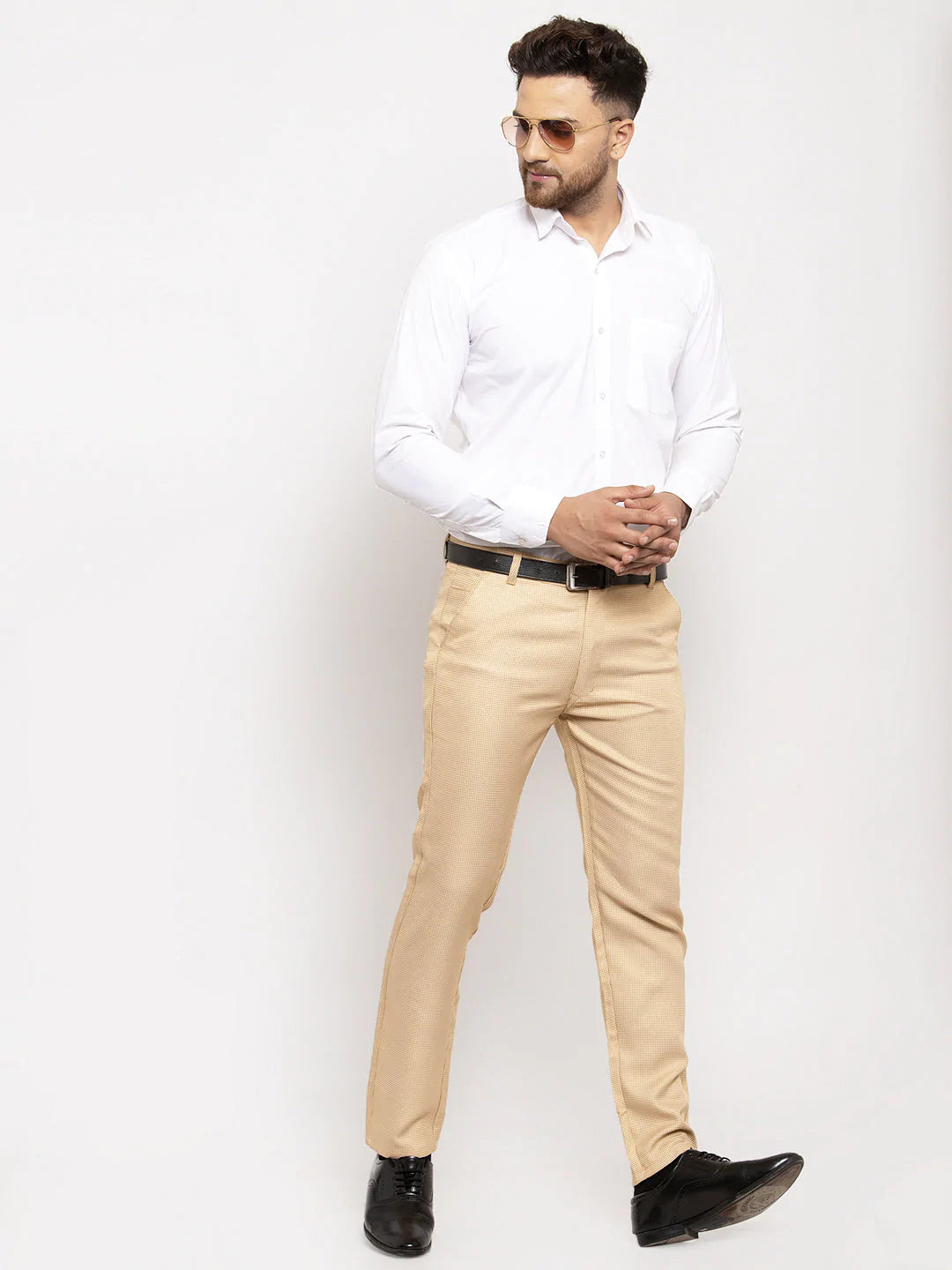 Jainish Men's Gold Cotton Polka Dots Formal Trousers ( GP 257Golden )