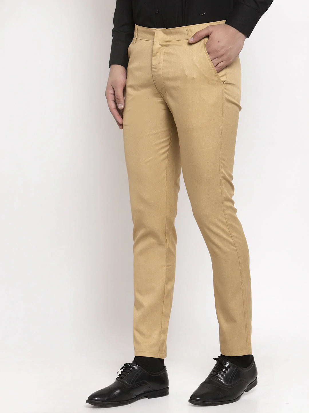 Jainish Men's Beige Cotton Solid Formal Trousers ( FGP 258Beige )
