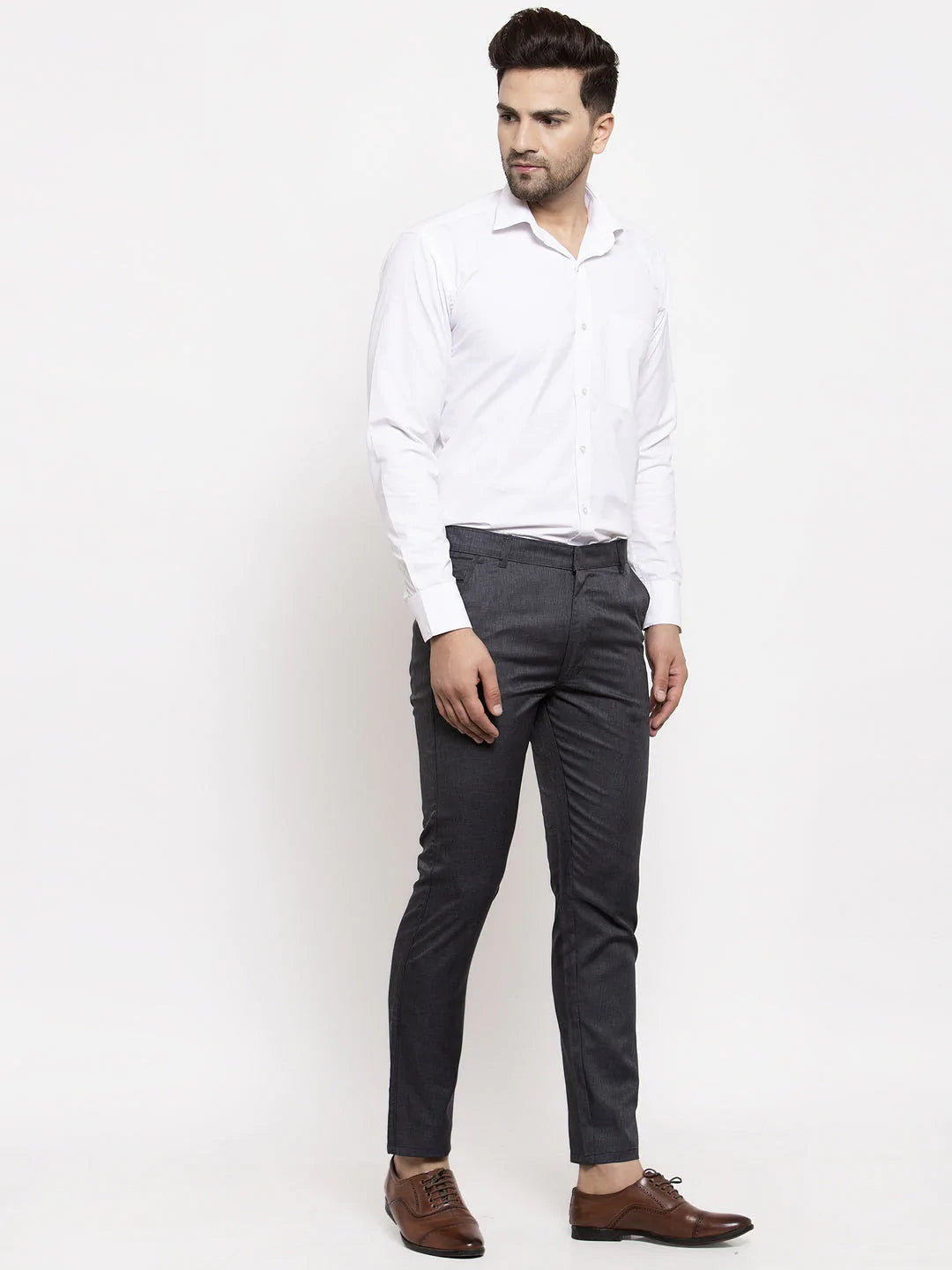 Jainish Men's Black Cotton Solid Formal Trousers ( FGP 258Charcoal )