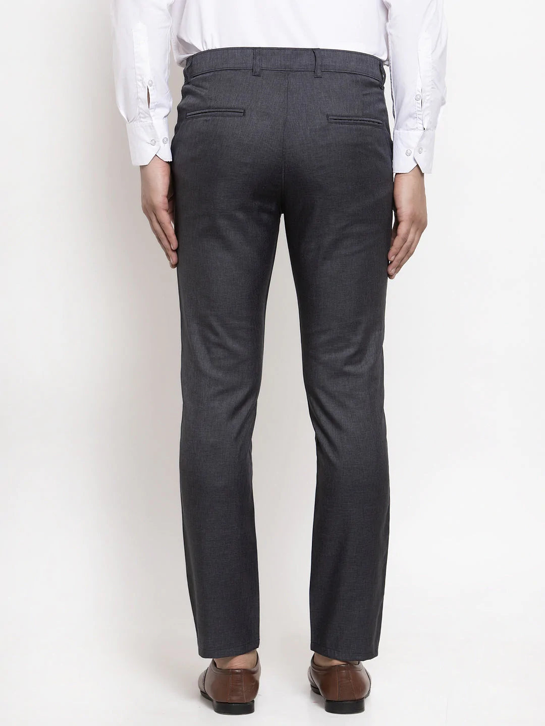 Jainish Men's Black Cotton Solid Formal Trousers ( FGP 258Charcoal )