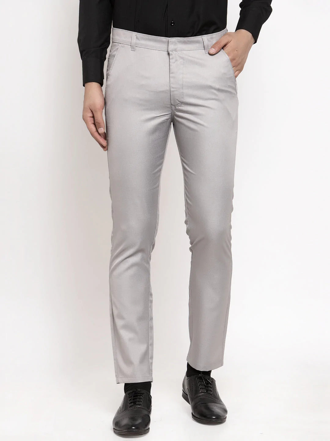 Jainish Men's Grey Cotton Solid Formal Trousers ( FGP 258Light-Grey )