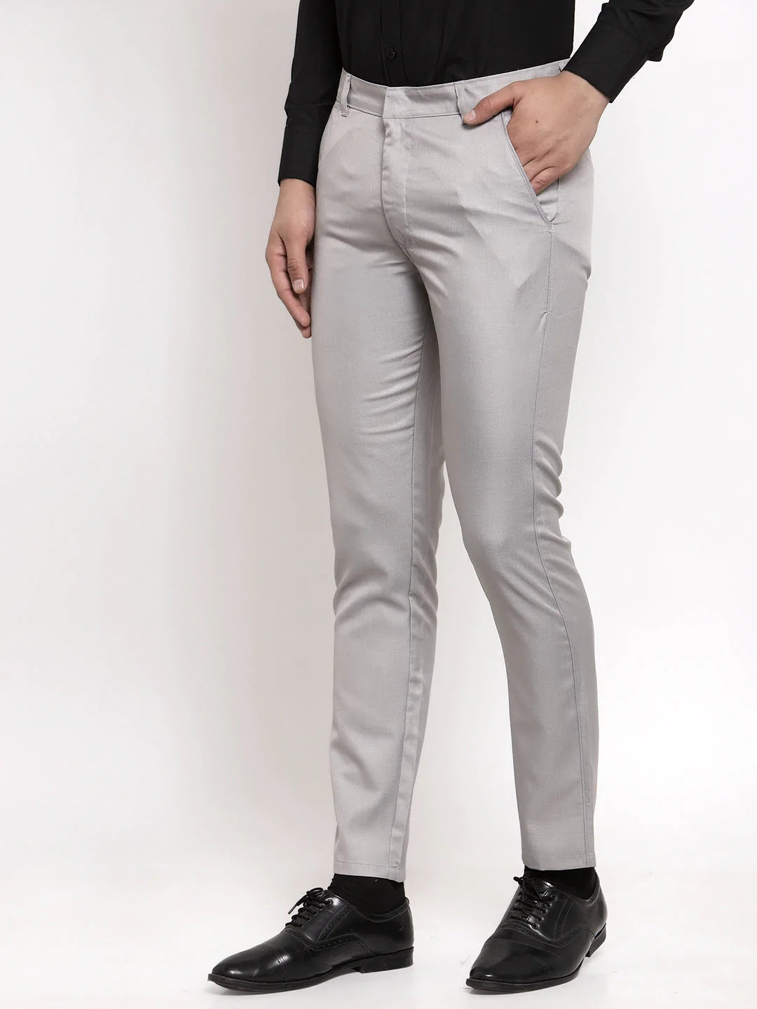 Jainish Men's Grey Cotton Solid Formal Trousers ( FGP 258Light-Grey )