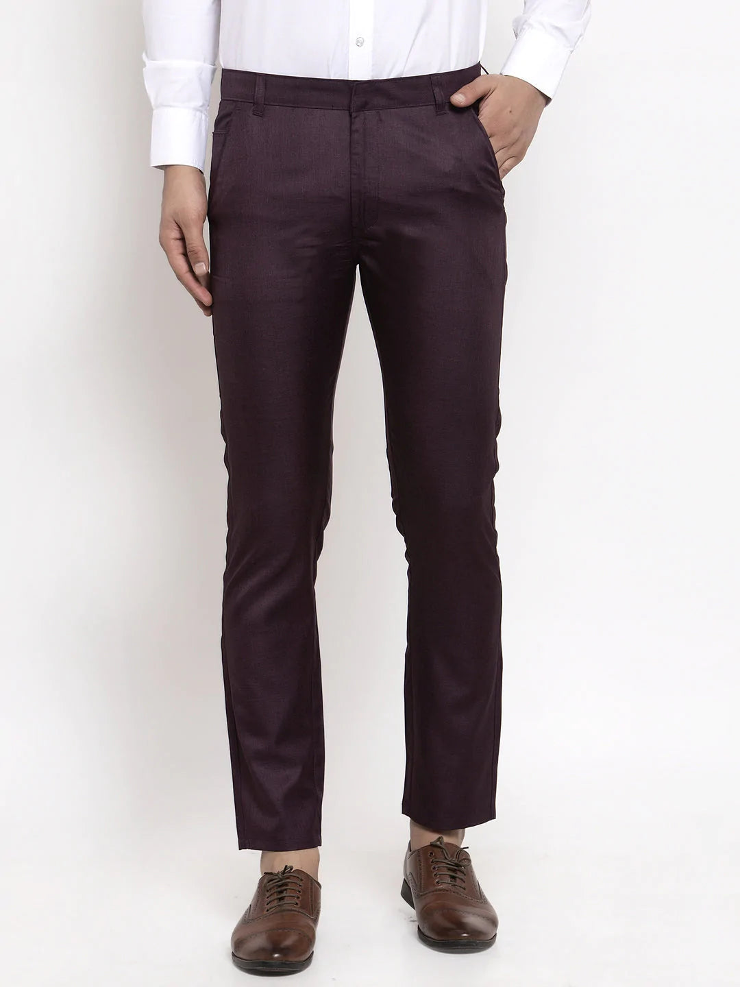 Jainish Men's Purple Cotton Solid Formal Trousers ( FGP 258Purple )
