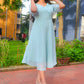 Women Turquoise Blue Woven Design Flared Kurta ( JOK 1403 Blue )
