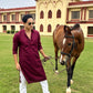 Men Purple Embroidered Sequinned Kurta with Churidar
