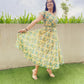Jompers Women Beige, Blue & Green Floral Printed Georgette Kurta ( JOK 1388 Blue )