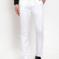 Jainish Men's White Tapered Fit Formal Trousers