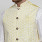 Jompers Men's Solid Dupion Kurta Pajama with Embroidered Nehru Jacket ( JOKPWC OW-D 4012Yellow )