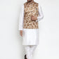 Jompers Men's Solid Dupion Kurta Pajama with Printed Nehru Jacket ( JOKPWC OW-D 4014Brown )