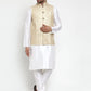 Jompers Men's Solid Dupion Kurta Pajama with Embroidered Nehru Jacket ( JOKPWC OW-D 4016Cream )