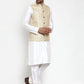 Jompers Men's Solid Dupion Kurta Pajama with Embroidered Nehru Jacket ( JOKPWC OW-D 4016Cream )