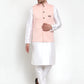 Jompers Men's Solid Dupion Kurta Pajama with Woven Nehru Jacket ( JOKPWC OW-D 4019 Peach )