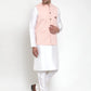 Jompers Men's Solid Dupion Kurta Pajama with Woven Nehru Jacket ( JOKPWC OW-D 4019 Peach )