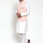 Jompers Men's Solid Dupion Kurta Pajama with Woven Nehru Jacket ( JOKPWC OW-D 4019 Peach )