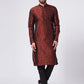 Men Maroon & Black Woven Design Kurta with Churidar