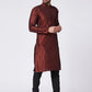 Men Maroon & Black Woven Design Kurta with Churidar