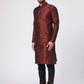 Men Maroon & Black Woven Design Kurta with Churidar