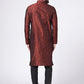 Men Maroon & Black Woven Design Kurta with Churidar