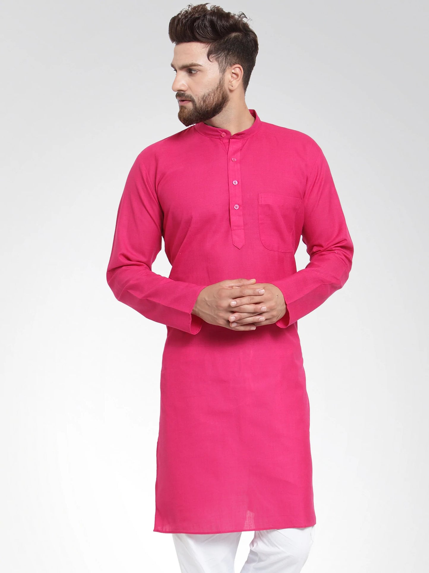 Men Pink & White Solid Kurta Only ( KO 532 Pink )