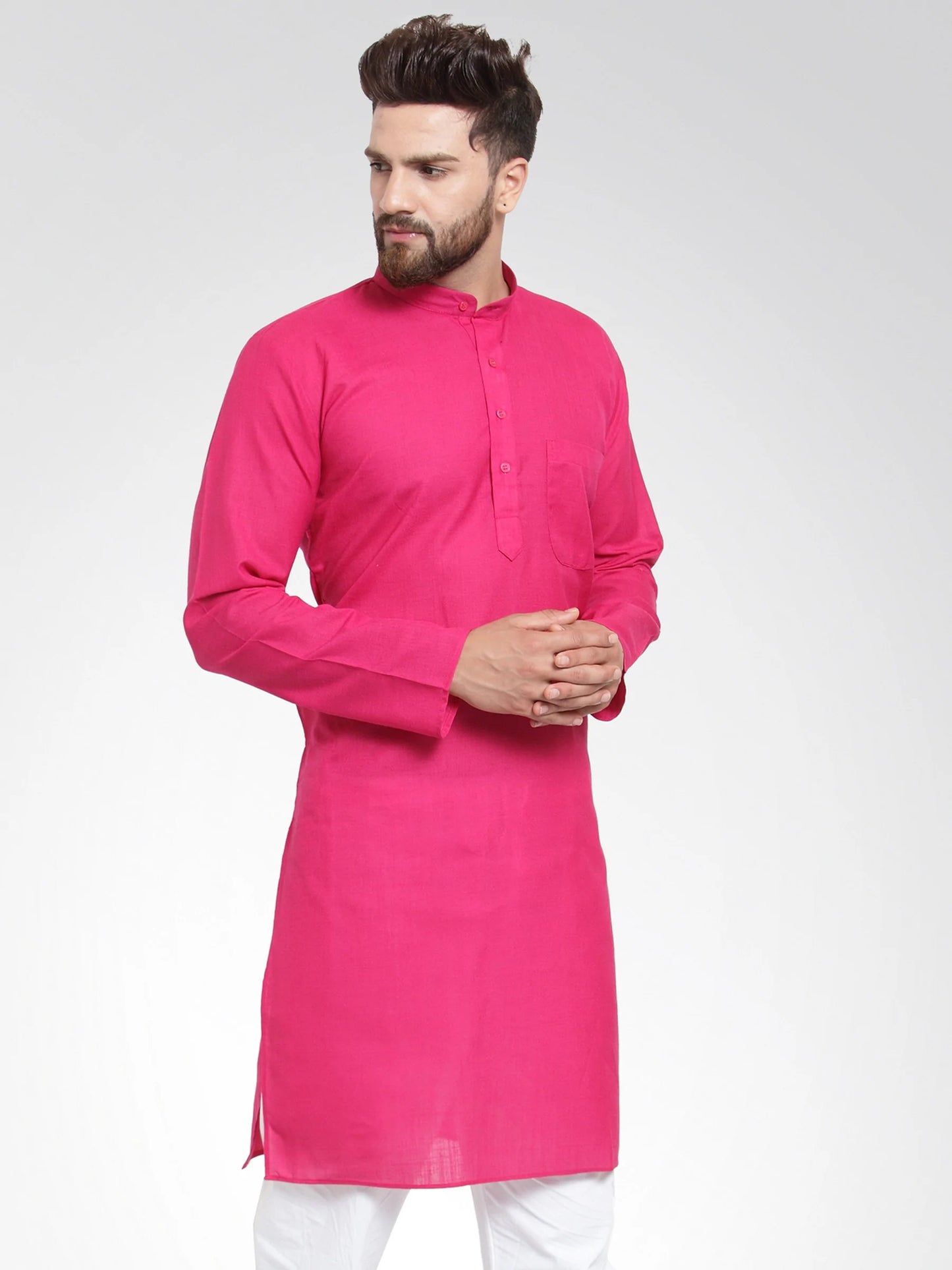 Men Pink & White Solid Kurta Only ( KO 532 Pink )