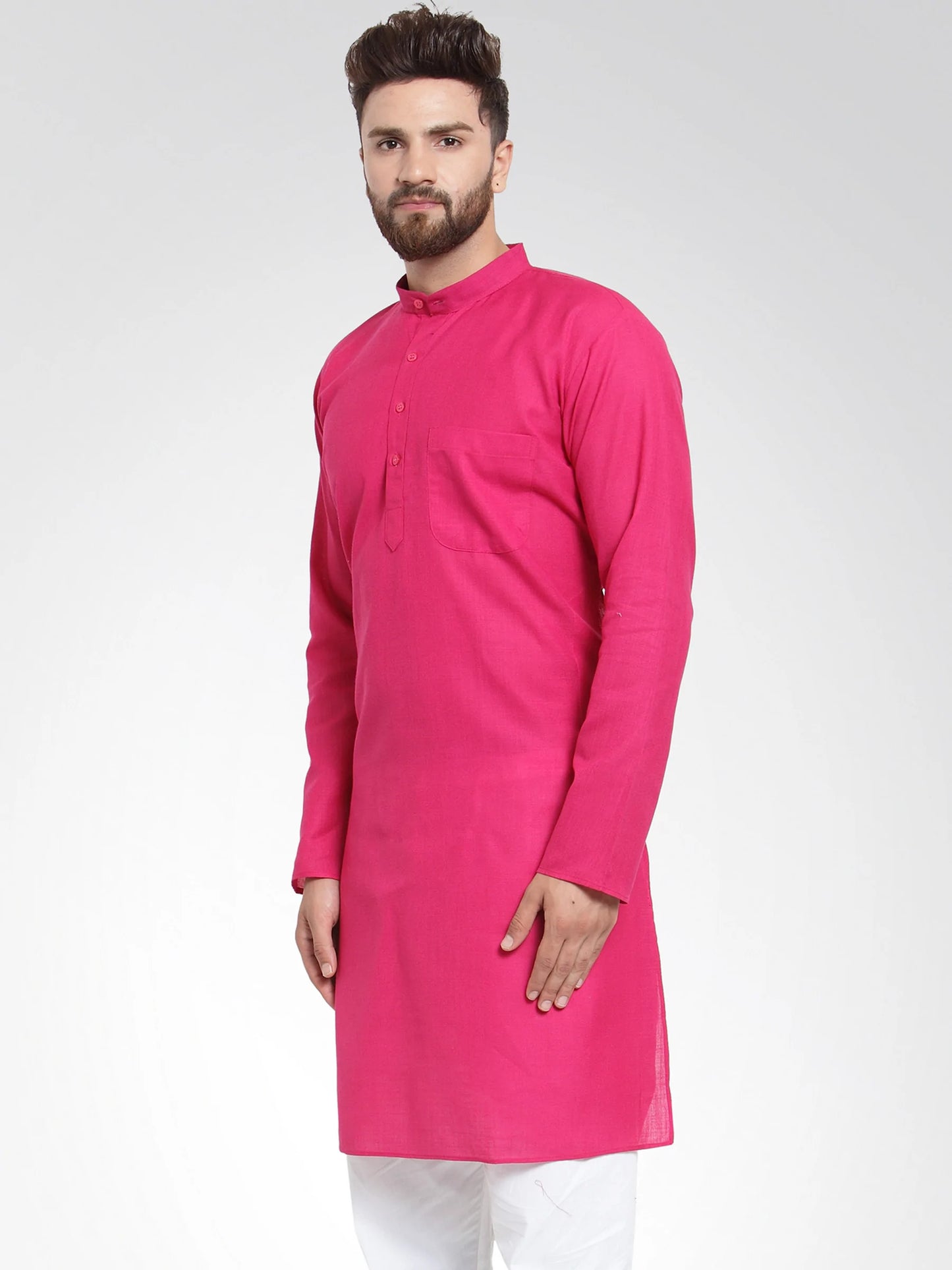 Men Pink & White Solid Kurta Only ( KO 532 Pink )