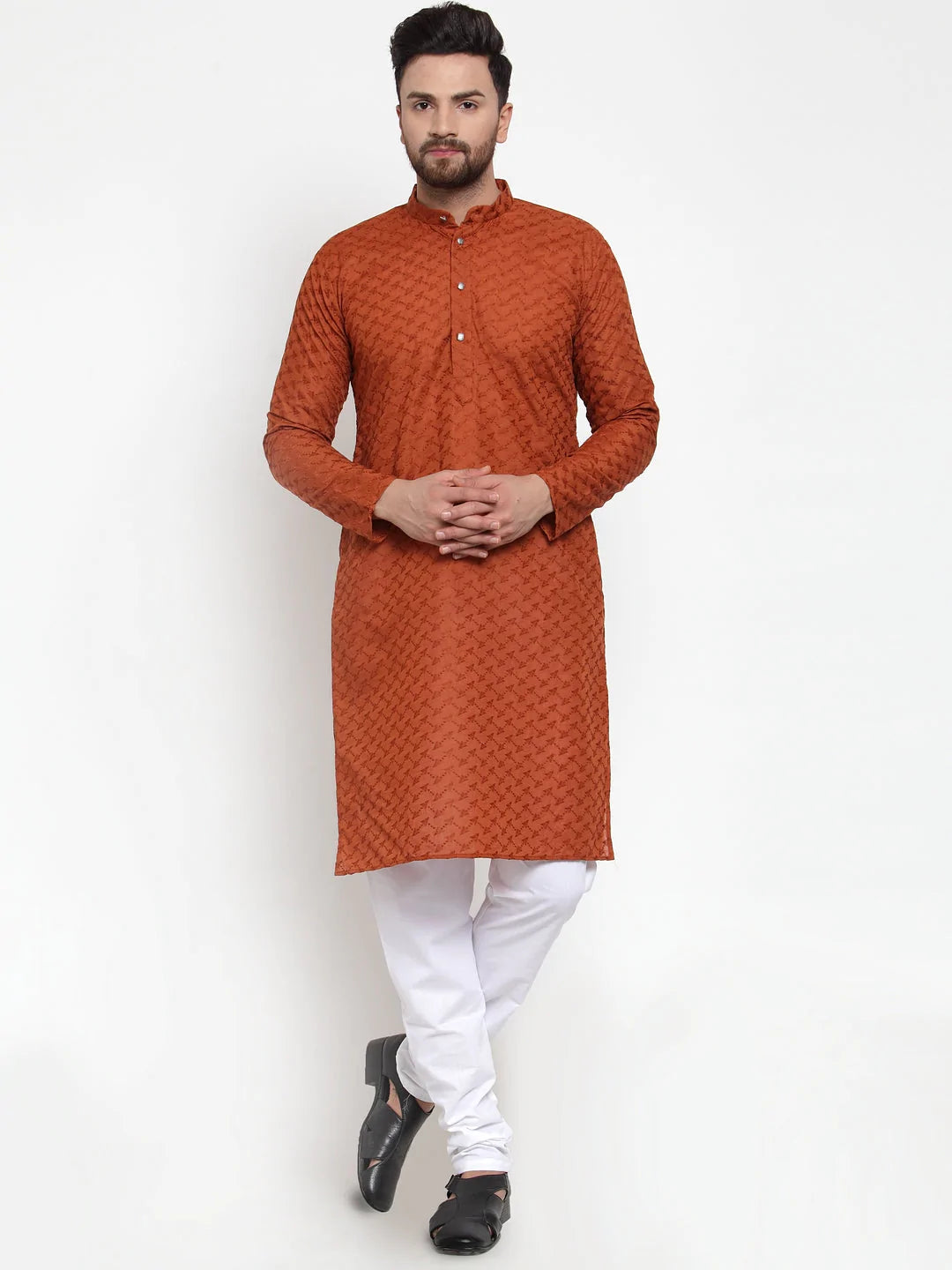 Jompers Men Brown Chikan Kurta with Churidar ( JOKP 561 Brown )
