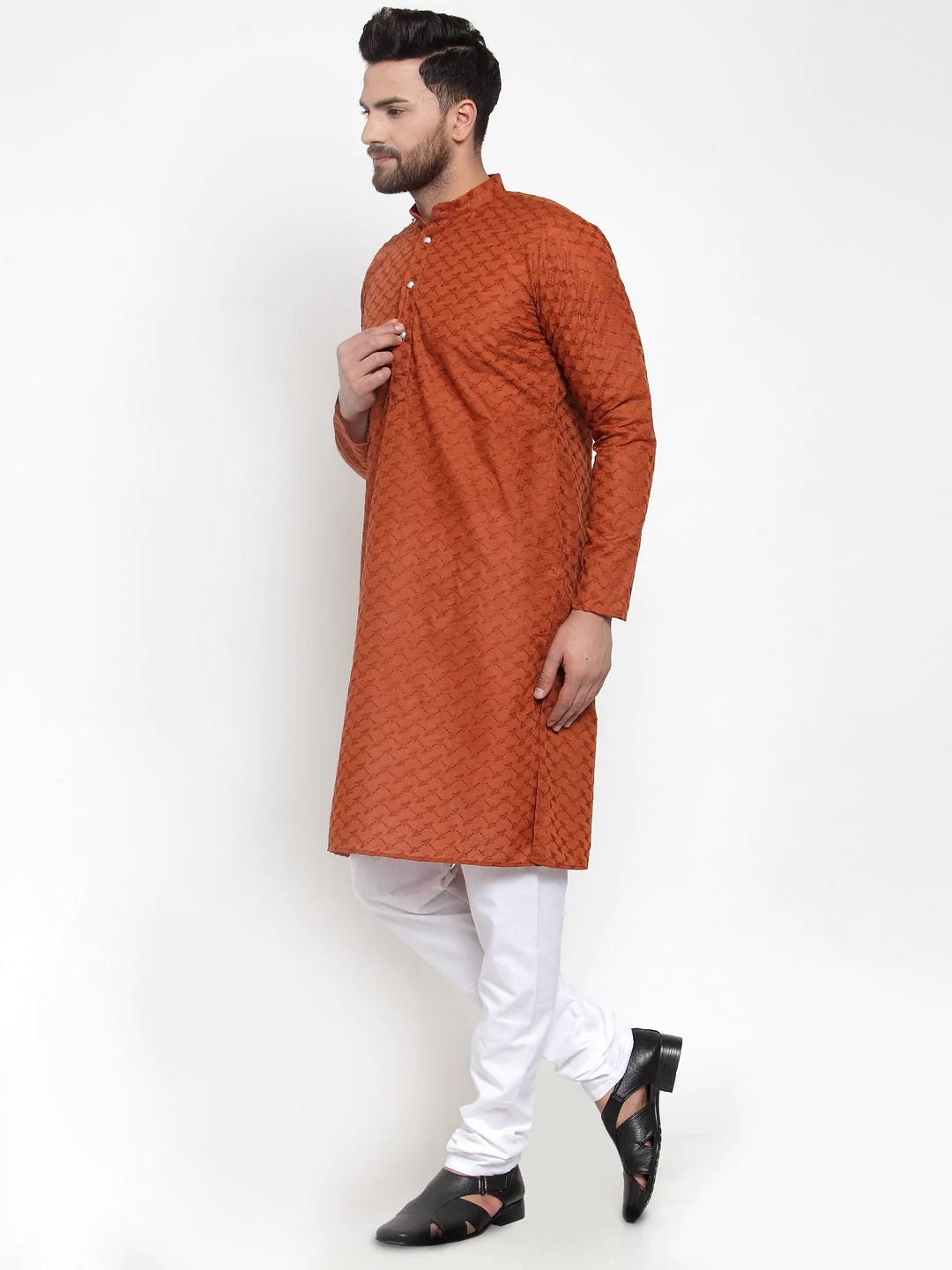 Jompers Men Brown Chikan Kurta with Churidar ( JOKP 561 Brown )