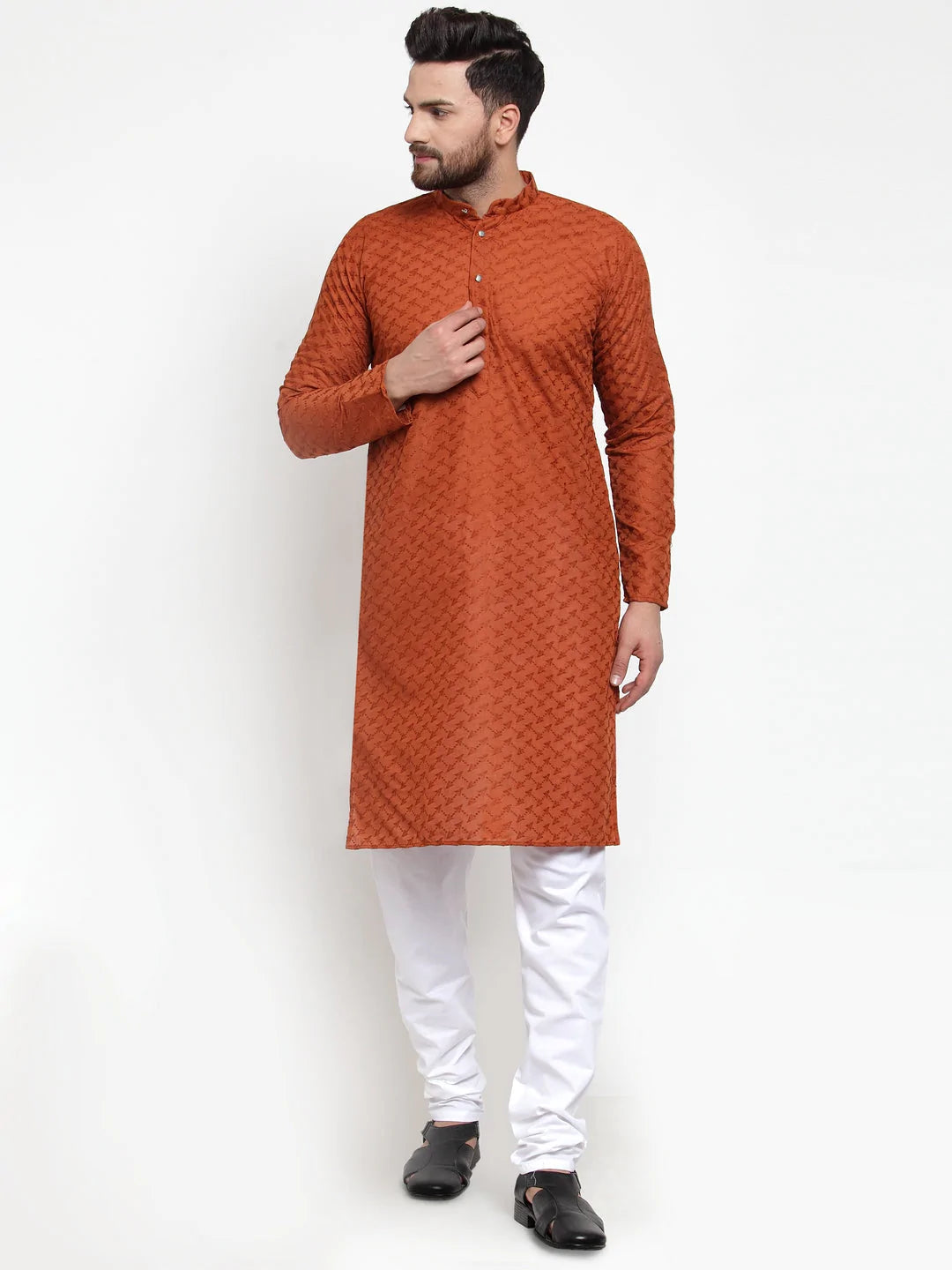 Jompers Men Brown Chikan Kurta with Churidar ( JOKP 561 Brown )