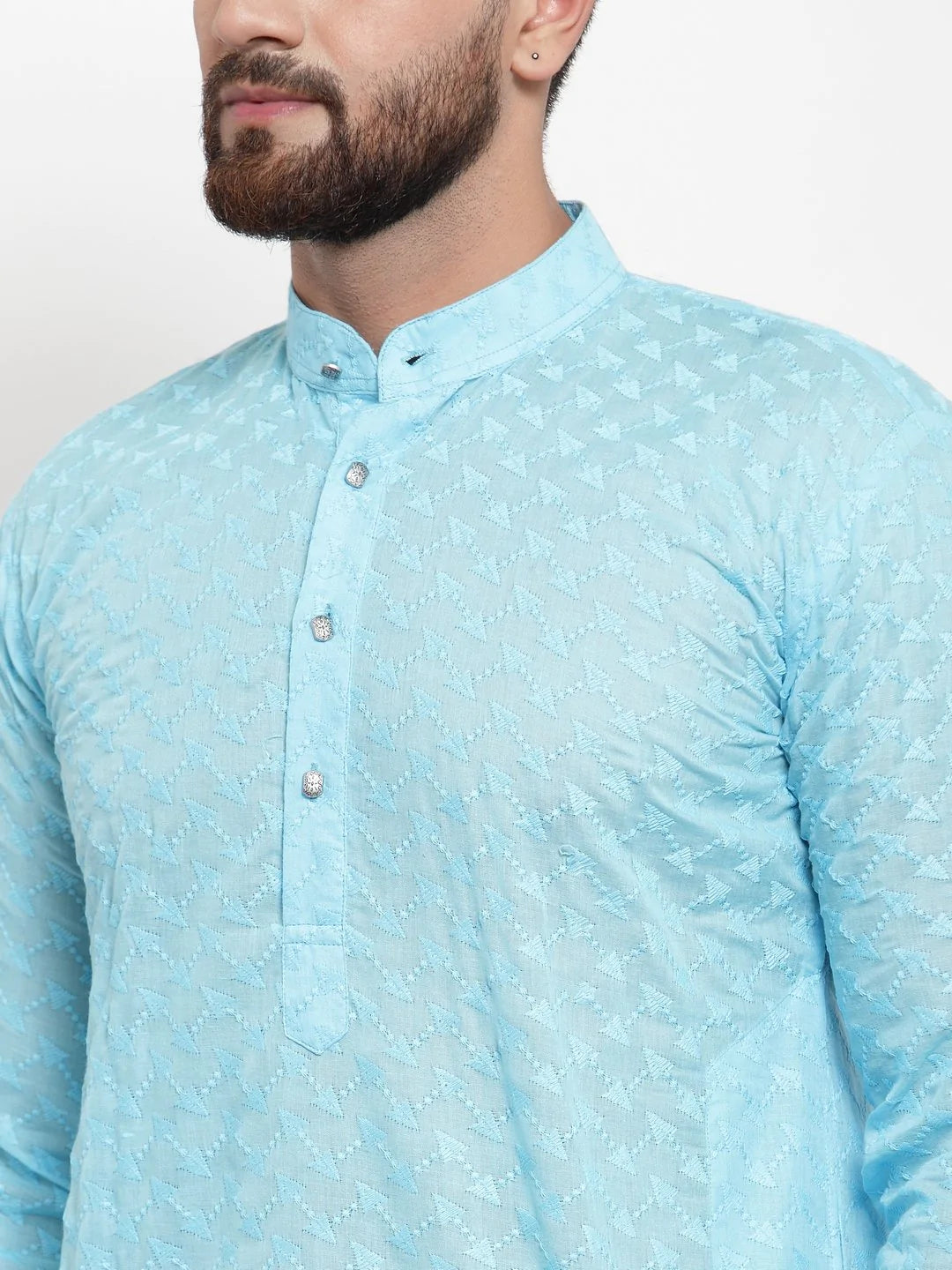 Jompers Men Sky Blue Chikan Kurta Only ( KO 561 Sky )
