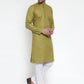 Jompers Men Olive Green & White Solid Kurta with Churidar ( JOKP 611 Olive )