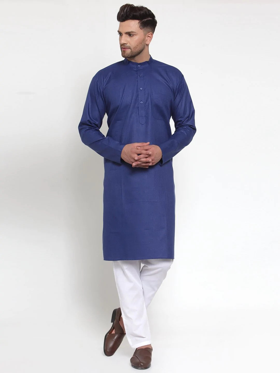 Jompers Men Royal-Blue & White Solid Kurta Only ( KO 611 Royal )