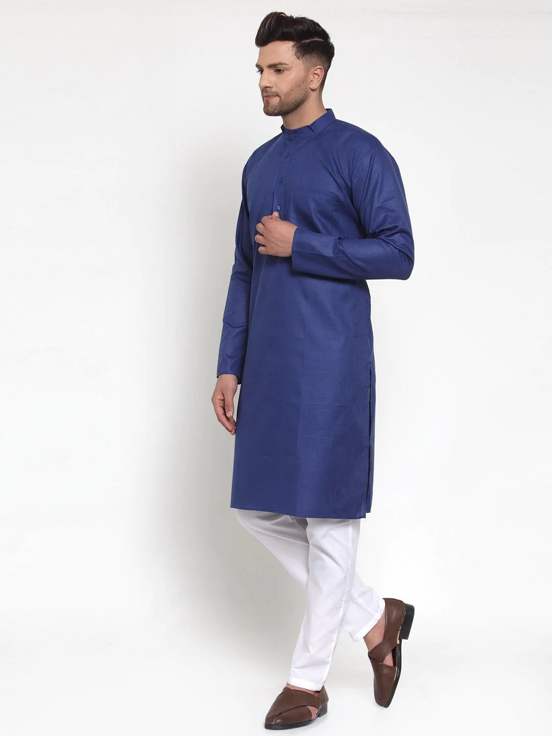 Jompers Men Royal-Blue & White Solid Kurta Only ( KO 611 Royal )