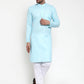 Jompers Men Sky-Blue & White Solid Kurta with Churidar ( JOKP 611 Sky )