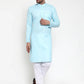 Jompers Men Sky-Blue & White Solid Kurta Only ( KO 611 Sky )