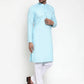 Jompers Men Sky-Blue & White Solid Kurta with Churidar ( JOKP 611 Sky )