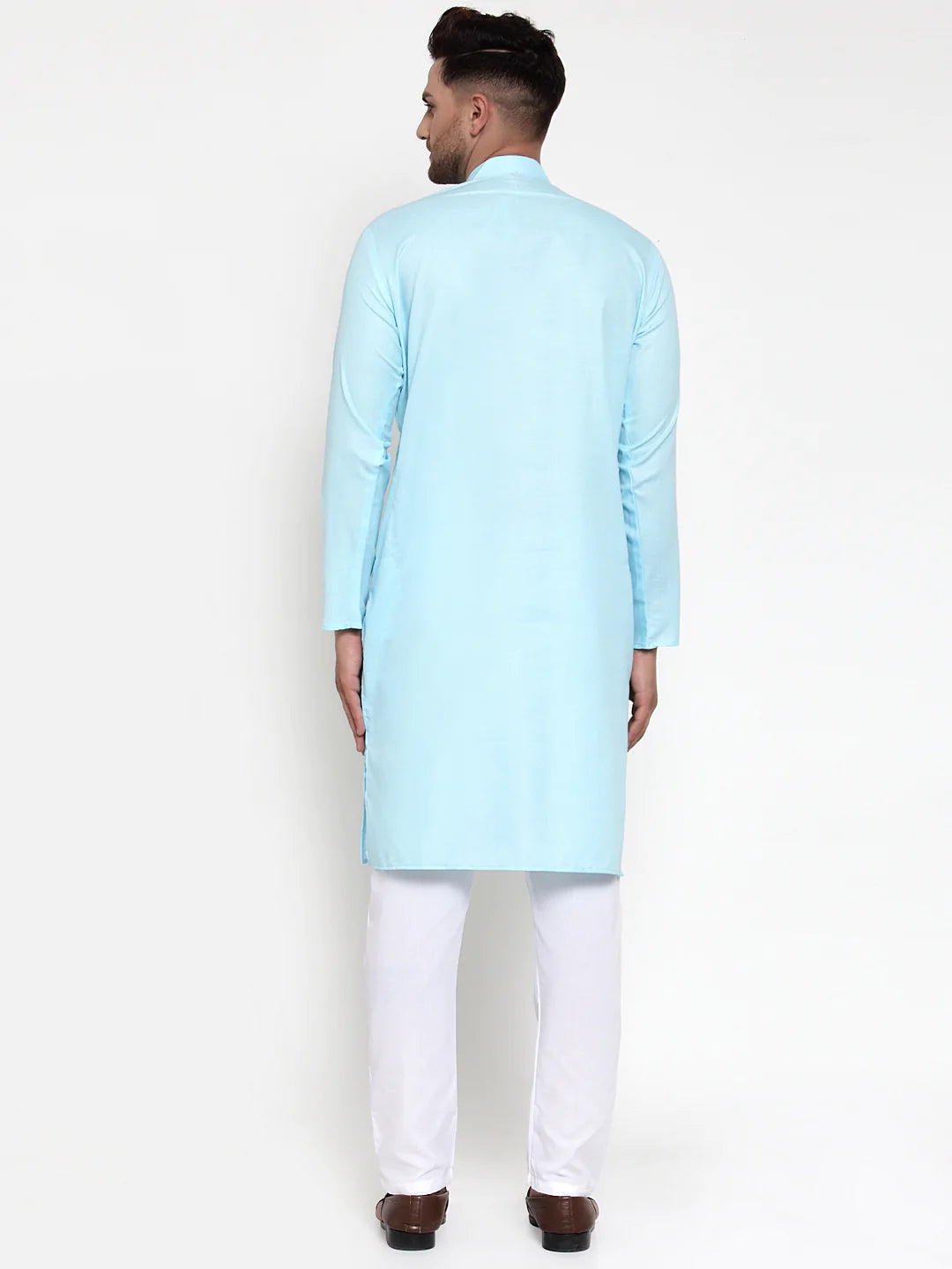 Jompers Men Sky-Blue & White Solid Kurta with Churidar ( JOKP 611 Sky )
