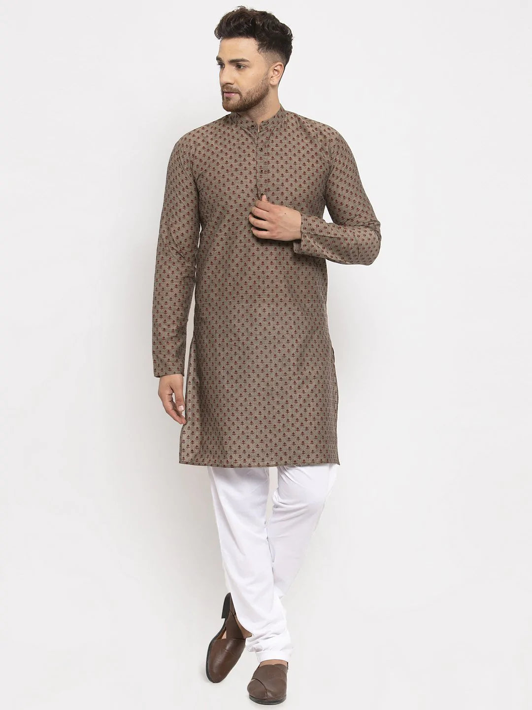 Jompers Men Grey Cotton Printed Kurta Only ( KO 614 Grey )