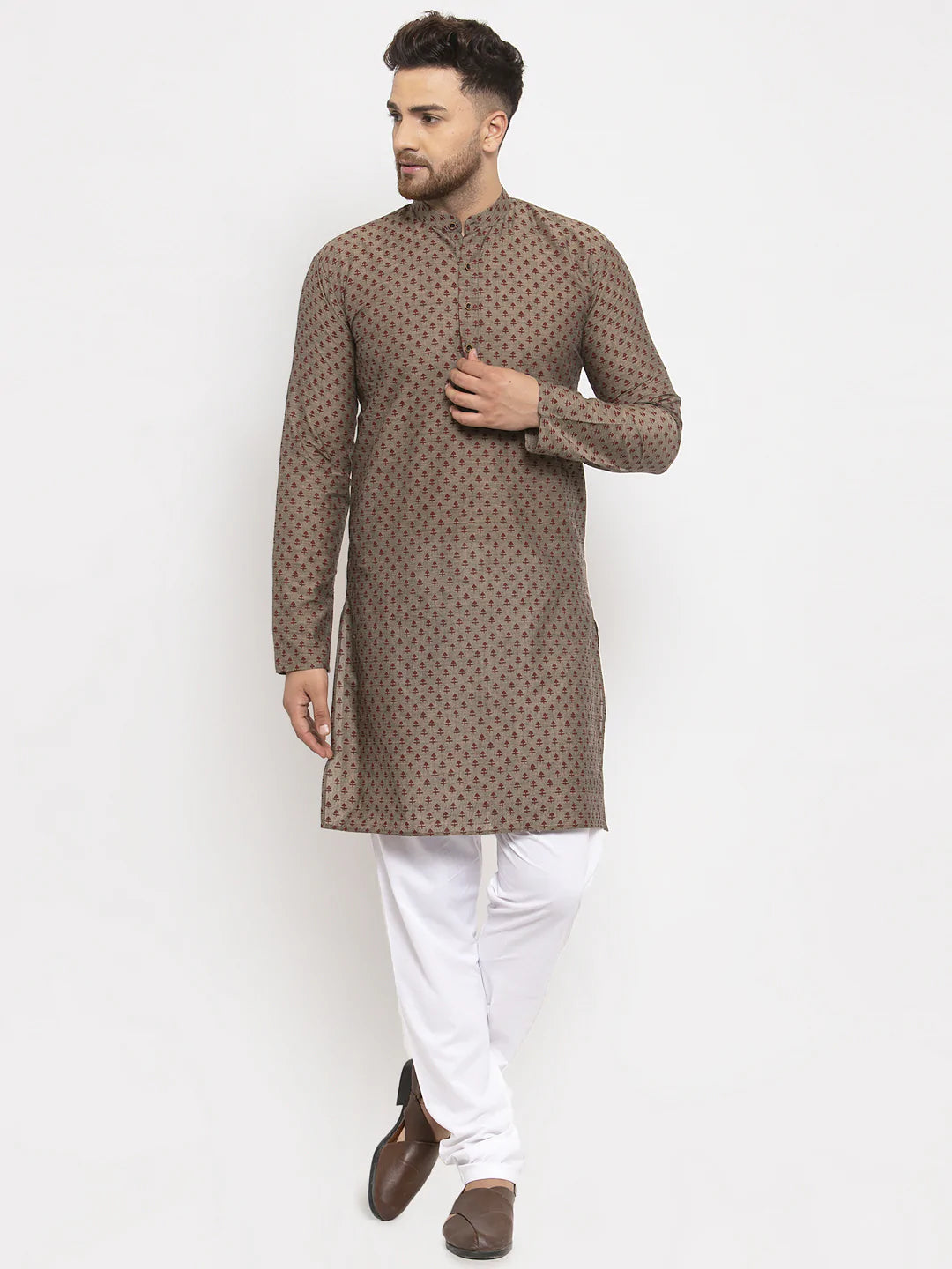 Jompers Men Grey Cotton Printed Kurta with Pyjamas ( JOKP 614 Grey )