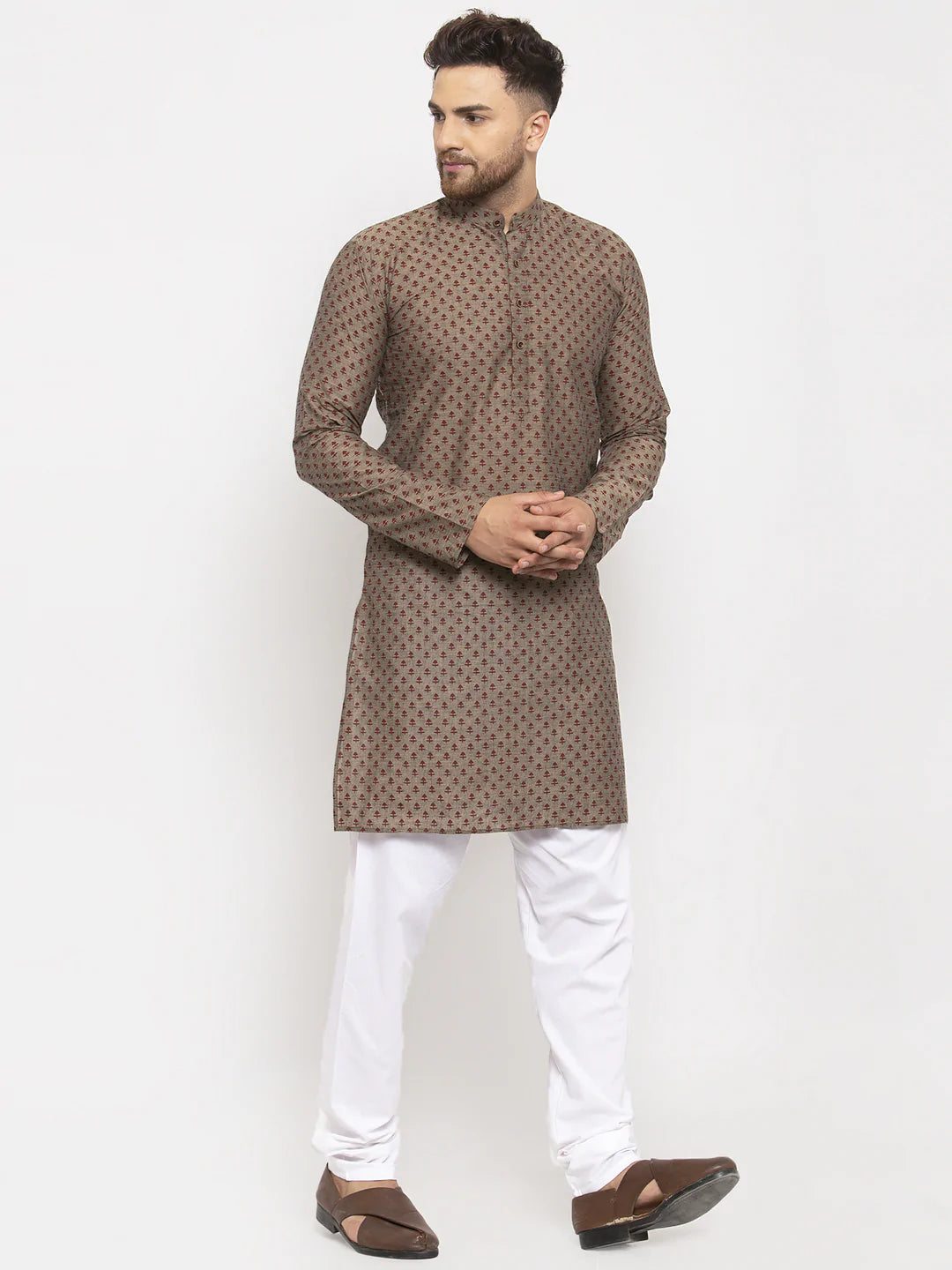 Jompers Men Grey Cotton Printed Kurta with Pyjamas ( JOKP 614 Grey )