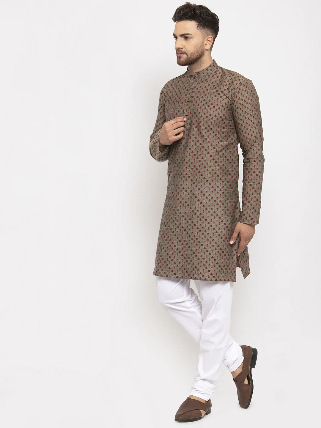 Jompers Men Grey Cotton Printed Kurta with Pyjamas ( JOKP 614 Grey )