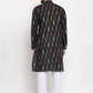 Jompers Men Black Woven Design Ikkat Straight Kurta Only ( KO 615 Black )