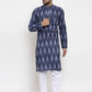 Jompers Men Blue Woven Design Ikkat Straight Kurta with Churidar ( JOKP 615 Blue )