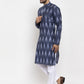 Jompers Men Blue Woven Design Ikkat Straight Kurta with Churidar ( JOKP 615 Blue )