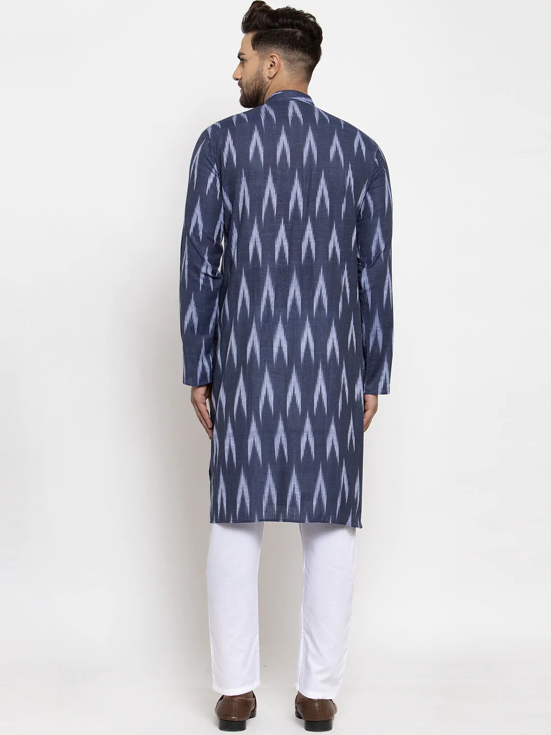 Jompers Men Blue Woven Design Ikkat Straight Kurta with Churidar ( JOKP 615 Blue )
